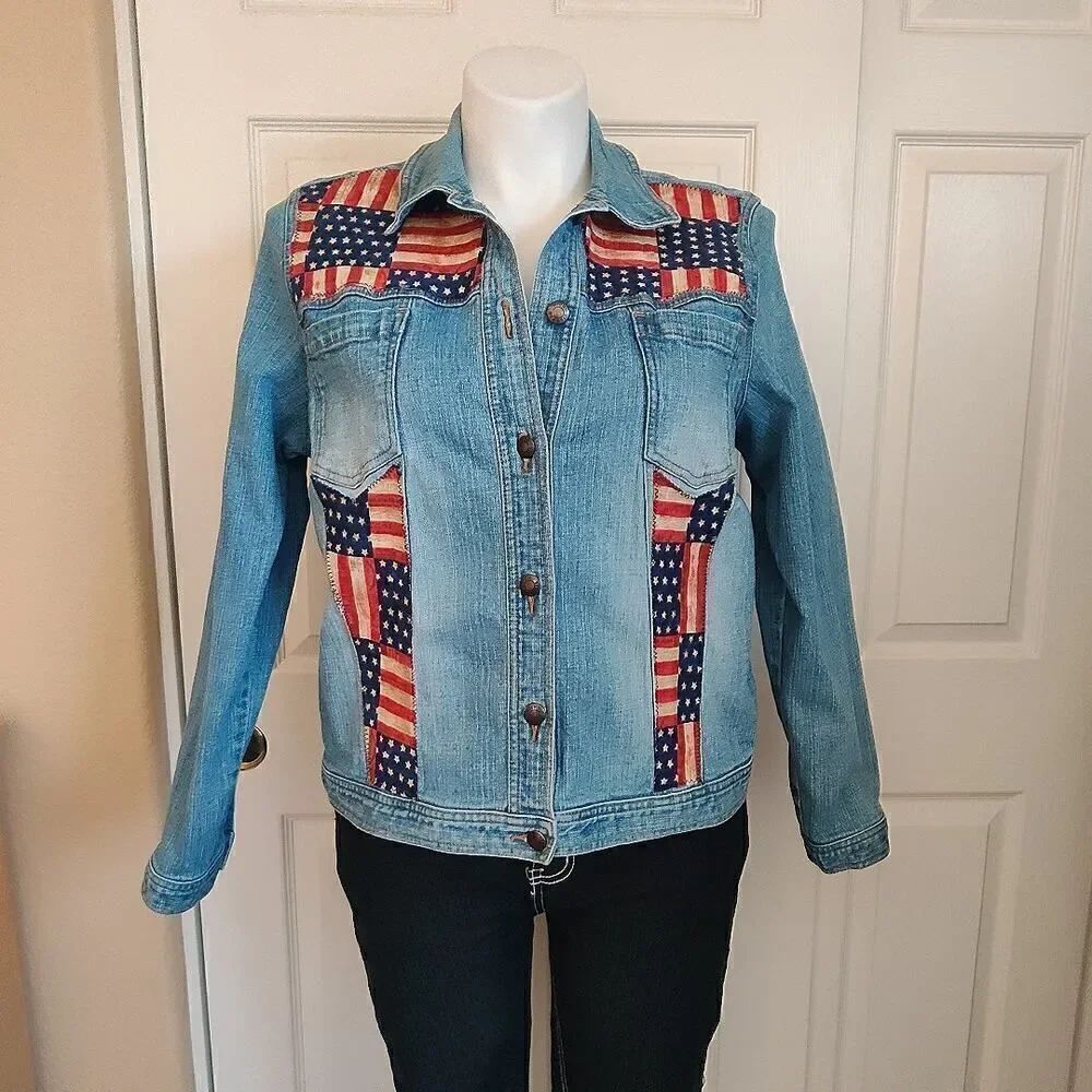 Vintage High Sierra stars & stripes flag denim jacket sz XL